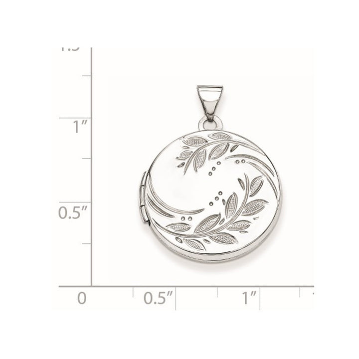 Sterling Silver Round Floral Locket Pendant Necklace with Chain Image 4