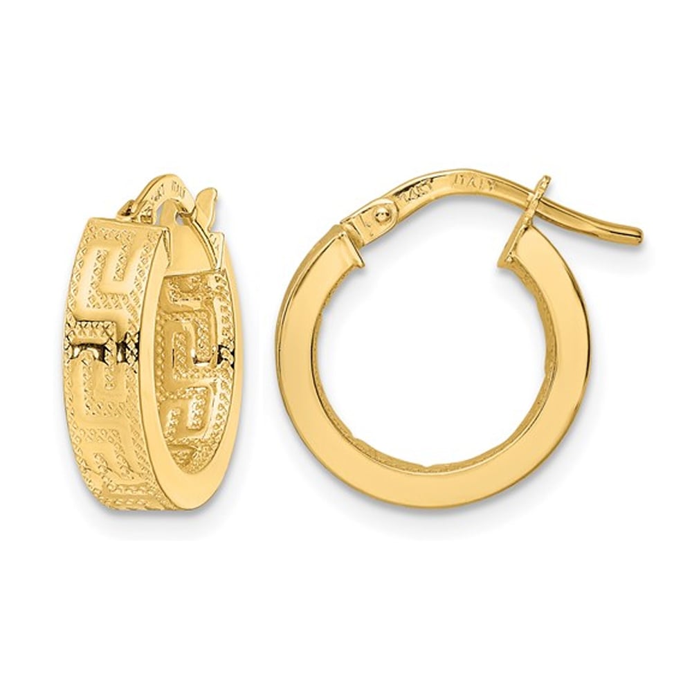 14K Yellow Gold Patterned Huggie Hoop Earrings Image 1