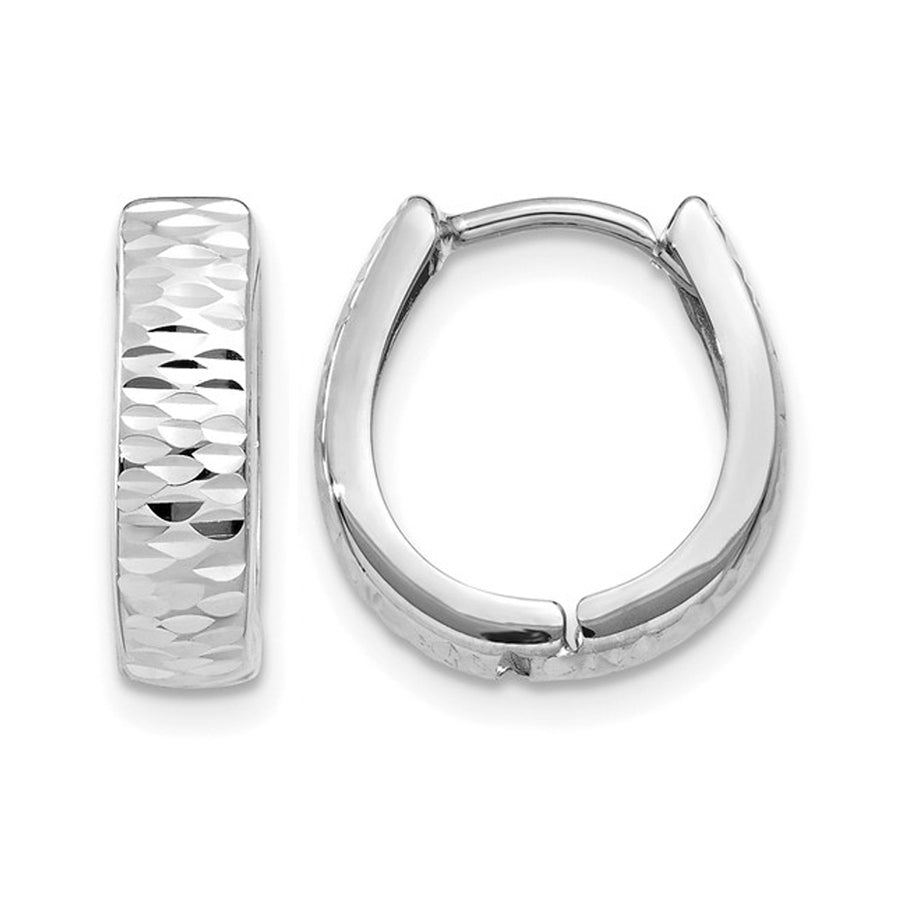 14K White Gold Textured Hinged Hoop Earrings (3.00mm thick) Image 1