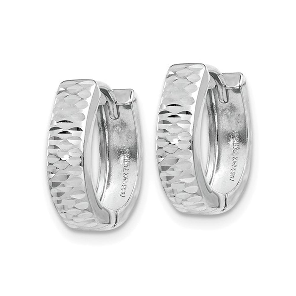 14K White Gold Textured Hinged Hoop Earrings (3.00mm thick) Image 2