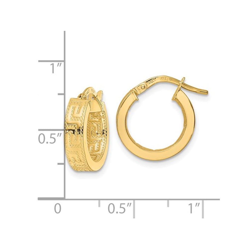 14K Yellow Gold Patterned Huggie Hoop Earrings Image 2