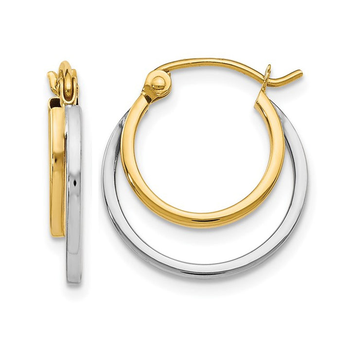 14K Yellow and White Gold Double Hoop Earrings Image 1