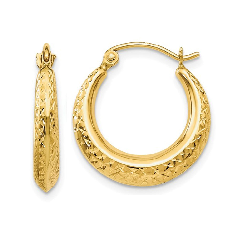 10K Yellow Gold Fancy Textured Hoop Earrings (3.00mm) Image 1