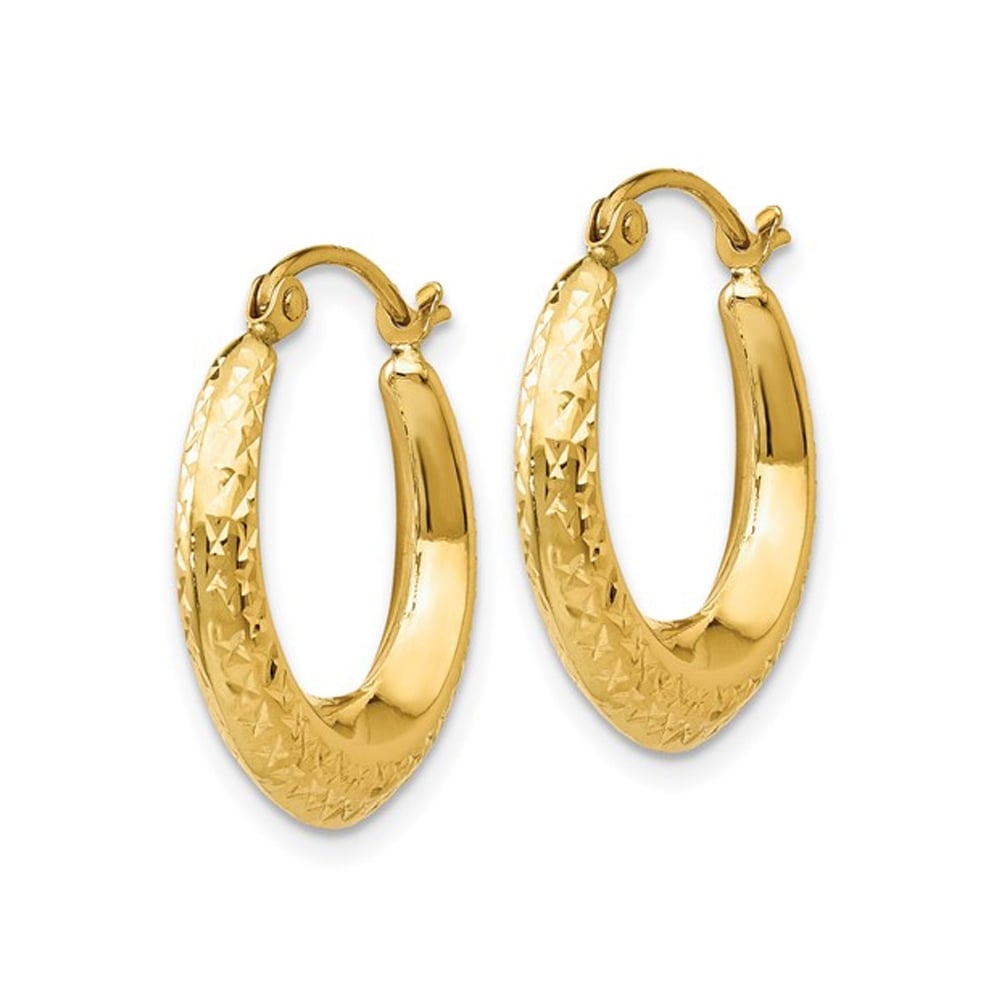 10K Yellow Gold Fancy Textured Hoop Earrings (3.00mm) Image 2