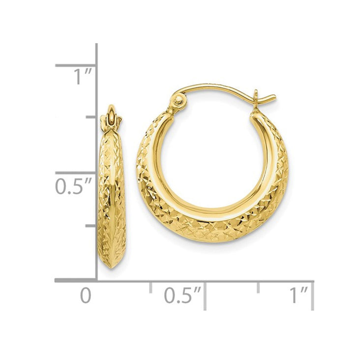 10K Yellow Gold Fancy Textured Hoop Earrings (3.00mm) Image 3