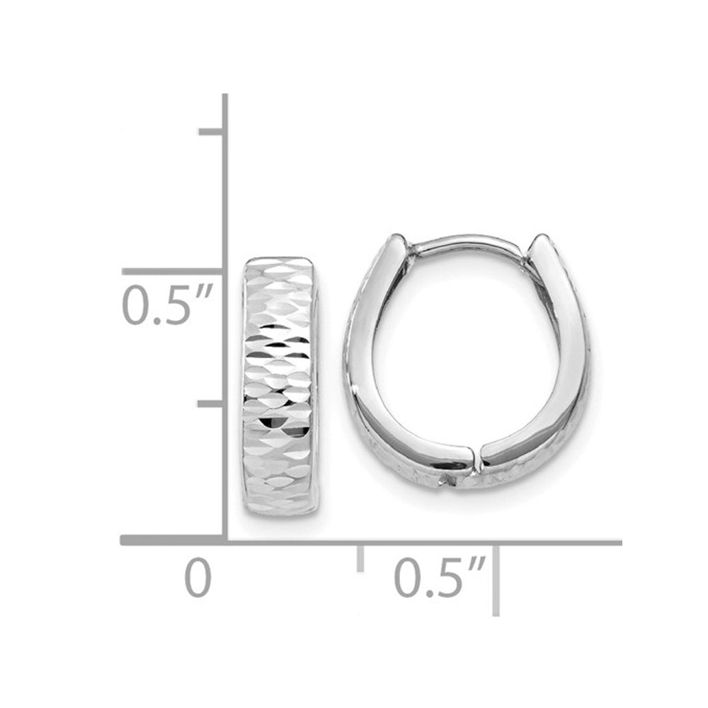 14K White Gold Textured Hinged Hoop Earrings (3.00mm thick) Image 4