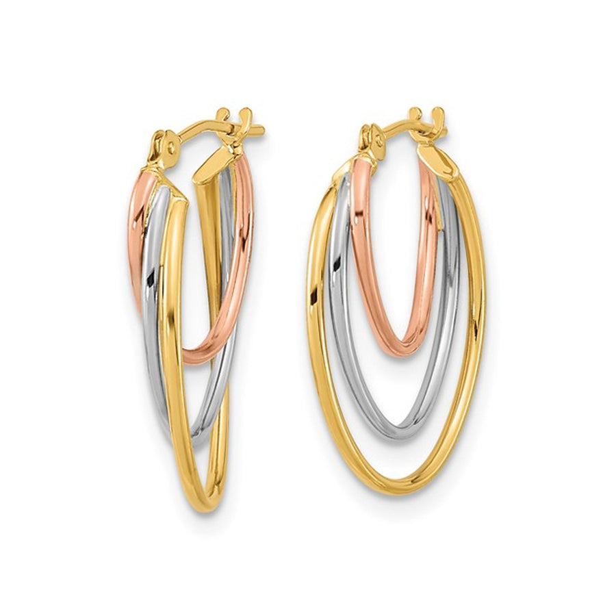 14K YellowWhite and Pink Gold Triple Hoop Earrings Image 1