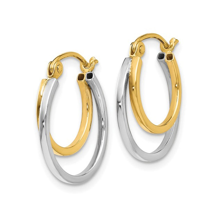 14K Yellow and White Gold Double Hoop Earrings Image 2