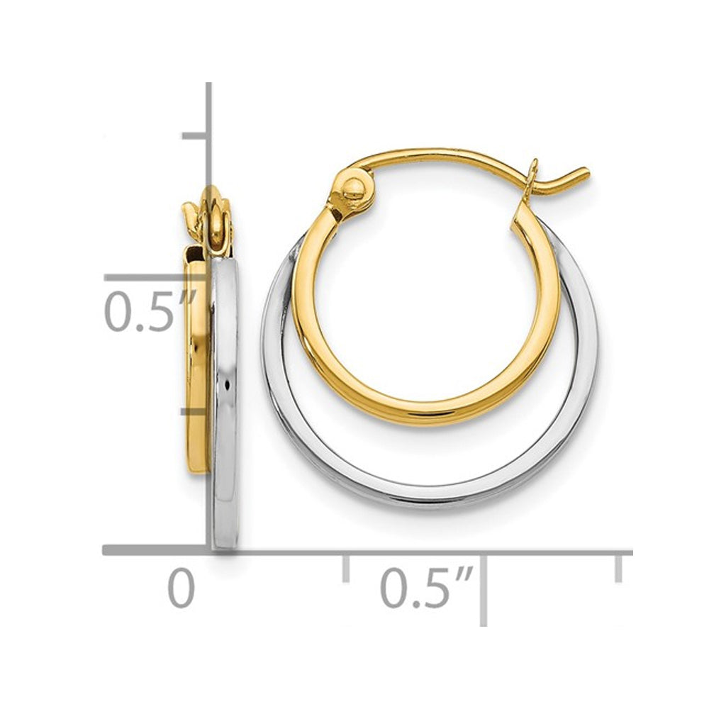 14K Yellow and White Gold Double Hoop Earrings Image 4