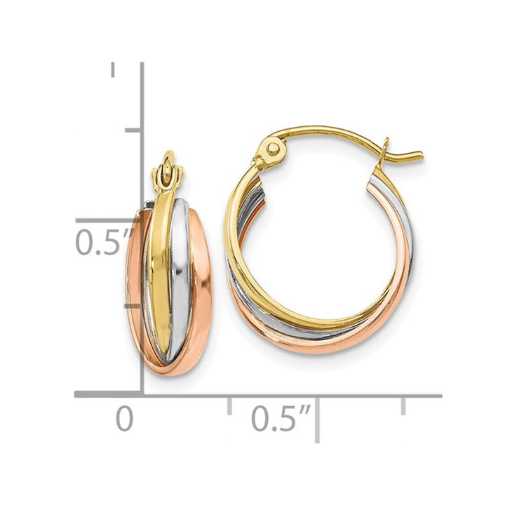 10K Yellow Rose and White Gold Twisted Hinged Hoop Earrings (3.00 mm Thick) Image 2