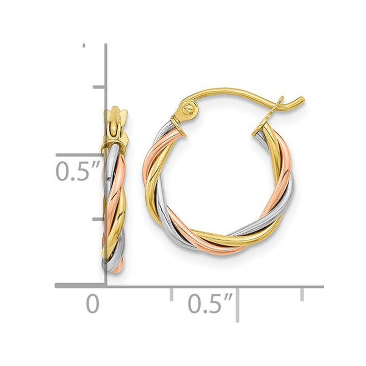 10K Yellow Rose and White Gold Twisted Hoop Earrings (2.50 mm Thick) Image 4