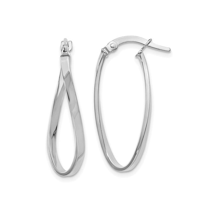 10K White Gold Polished Twisted Oval Hoop Earrings Image 1