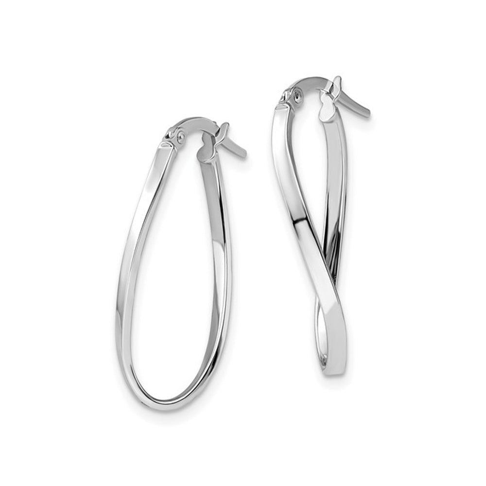 10K White Gold Polished Twisted Oval Hoop Earrings Image 2