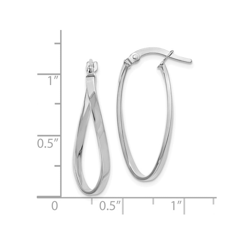 10K White Gold Polished Twisted Oval Hoop Earrings Image 3