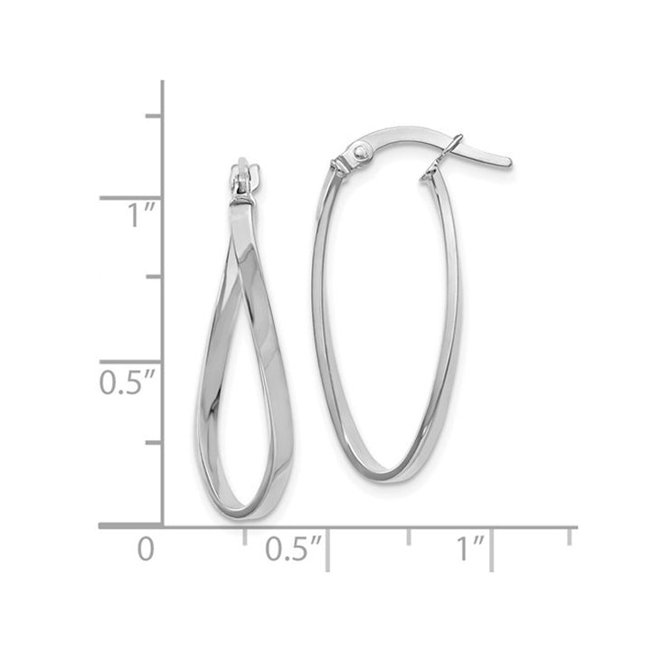 10K White Gold Polished Twisted Oval Hoop Earrings Image 3