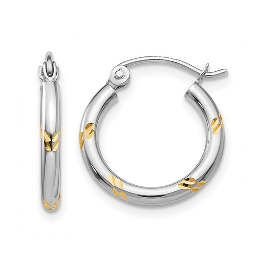 14K White and Yellow Gold Hoop Earrings (2mm Thick) Image 1