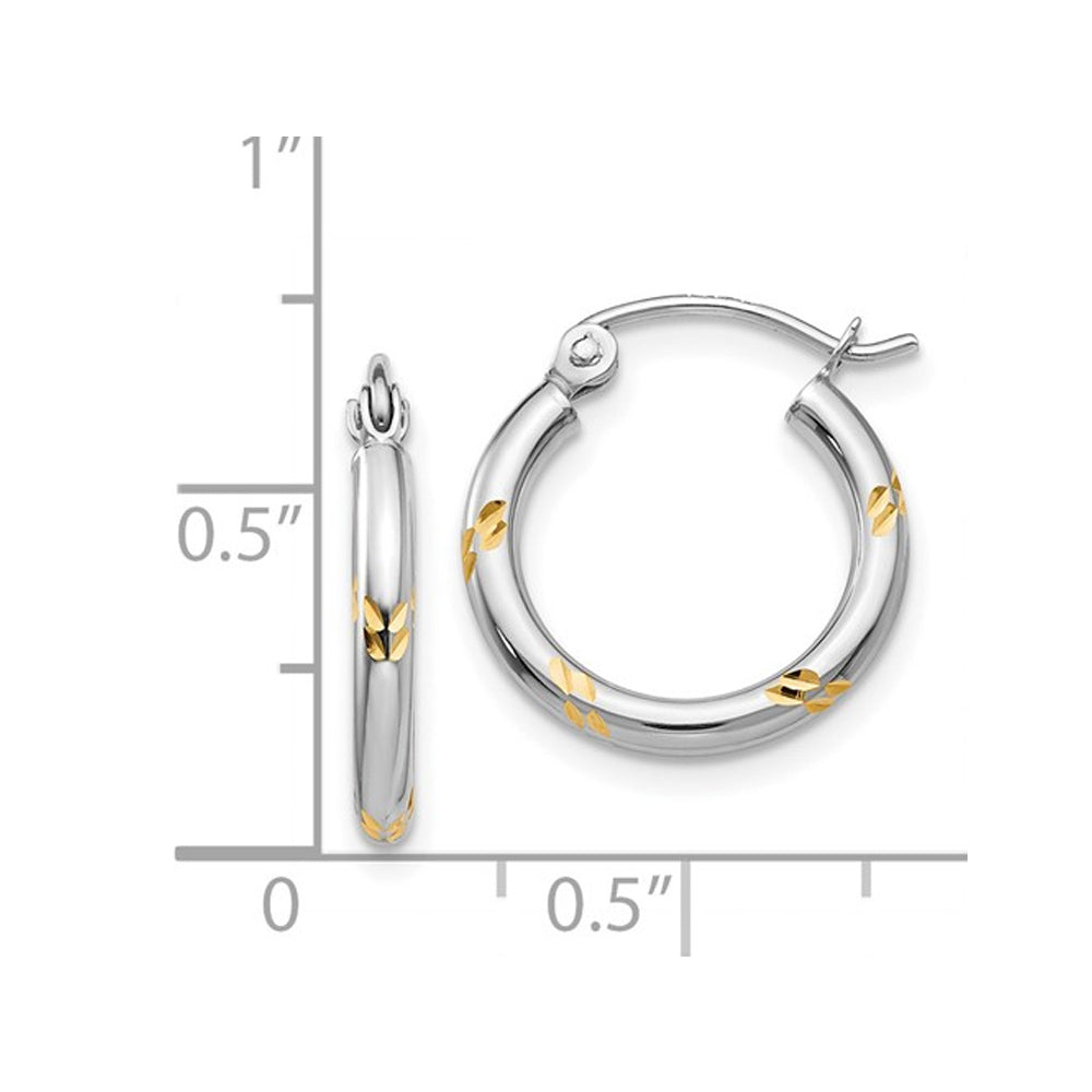 14K White and Yellow Gold Hoop Earrings (2mm Thick) Image 2