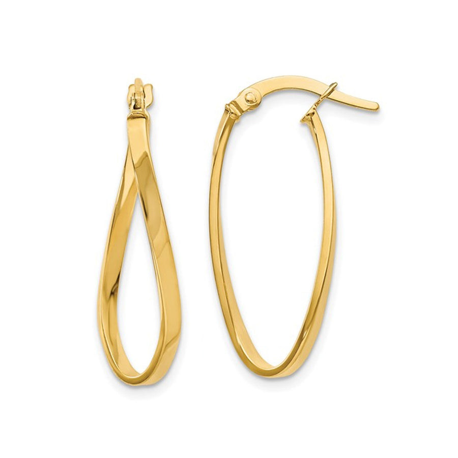 10K Yellow Gold Polished Twisted Oval Hoop Earrings Image 1