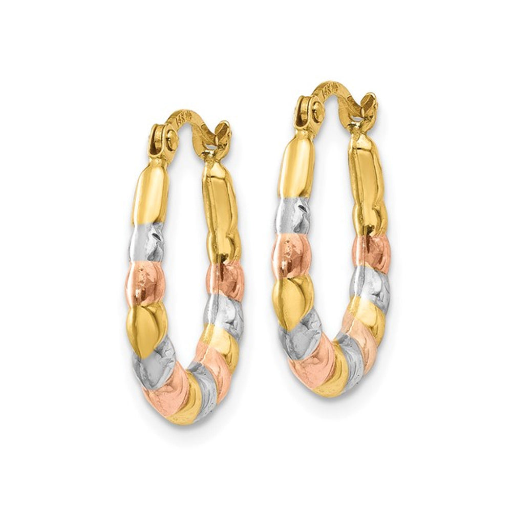 14K Yellow White and Pink Gold Fancy Scalloped Hoop Earrings (3.00mm) Image 2