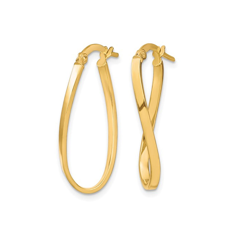 10K Yellow Gold Polished Twisted Oval Hoop Earrings Image 3