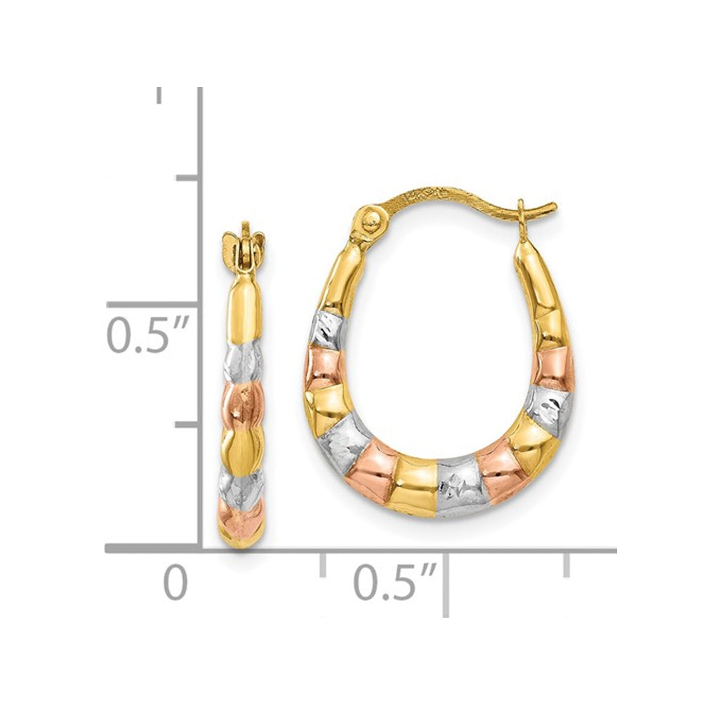 14K Yellow White and Pink Gold Fancy Scalloped Hoop Earrings (3.00mm) Image 4