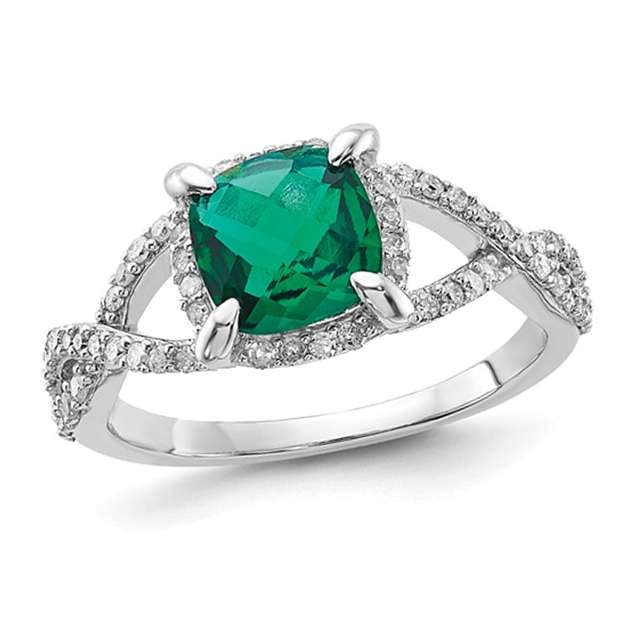 1.30 Carat (ctw) Lab-Created Emerald Ring in Sterling Silver with Diamonds - SIZE 7.0 Image 1