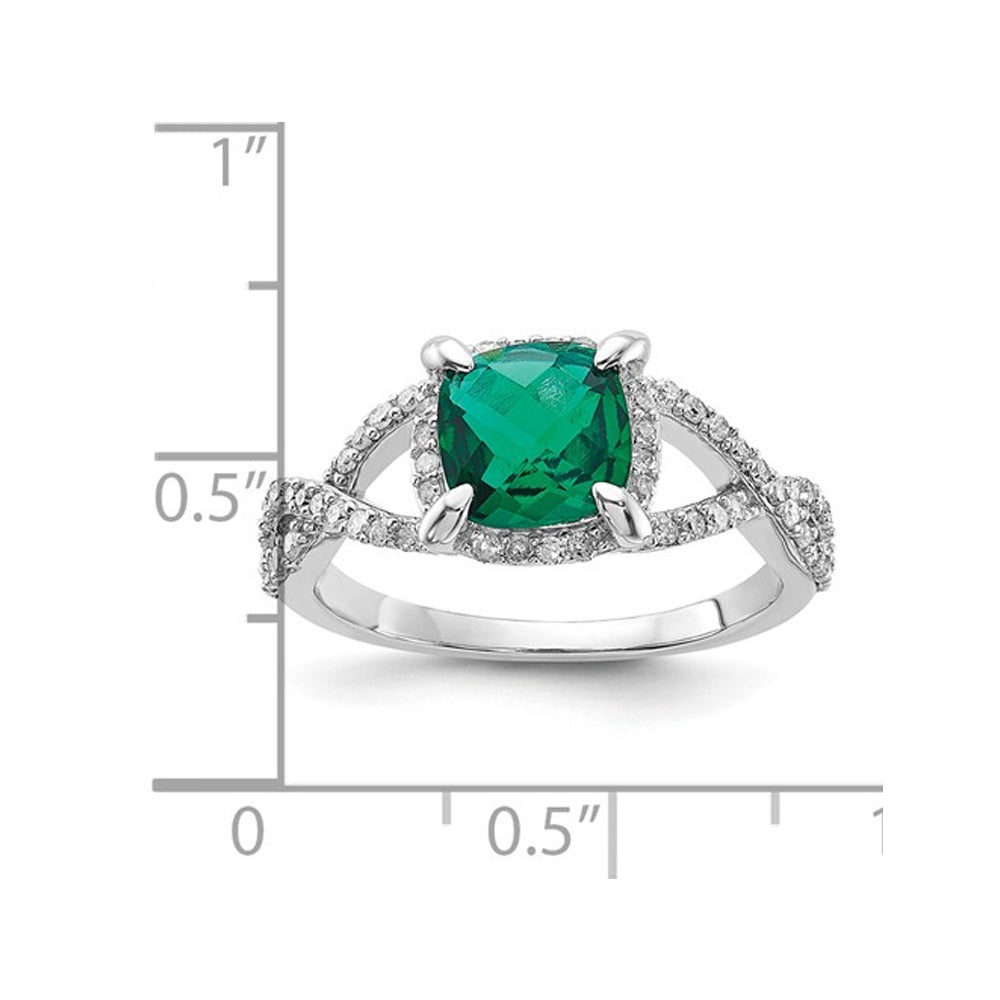 1.30 Carat (ctw) Lab-Created Emerald Ring in Sterling Silver with Diamonds - SIZE 7.0 Image 3