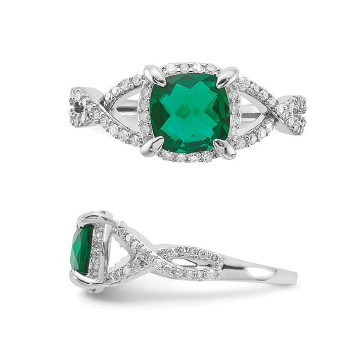 1.30 Carat (ctw) Lab-Created Emerald Ring in Sterling Silver with Diamonds - SIZE 7.0 Image 4