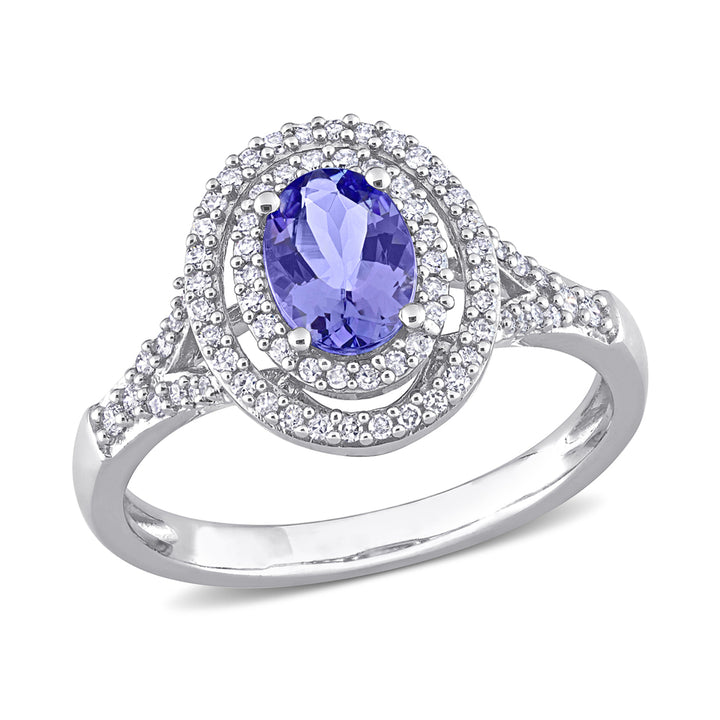 3/4 Carat (ctw) Tanzanite Double Halo Ring in 10K White Gold with Diamonds Image 1