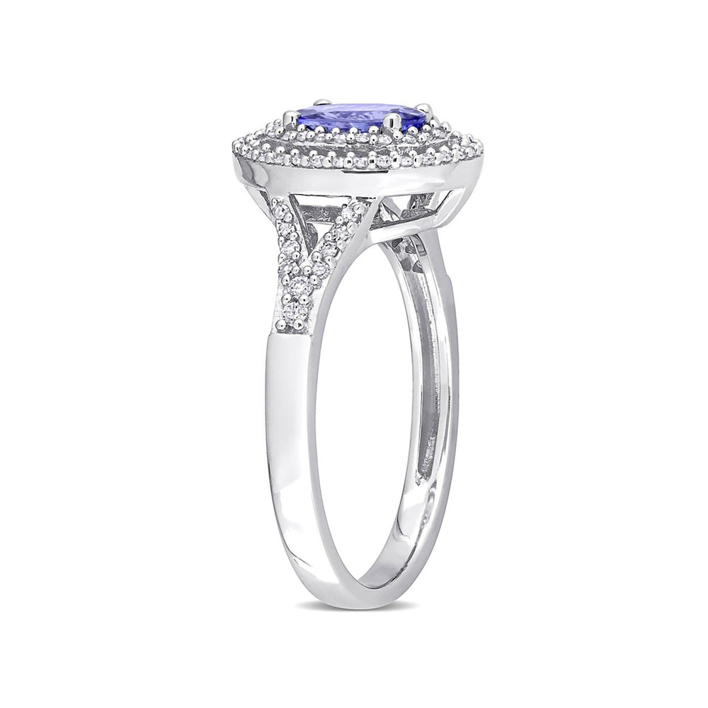 3/4 Carat (ctw) Tanzanite Double Halo Ring in 10K White Gold with Diamonds Image 2