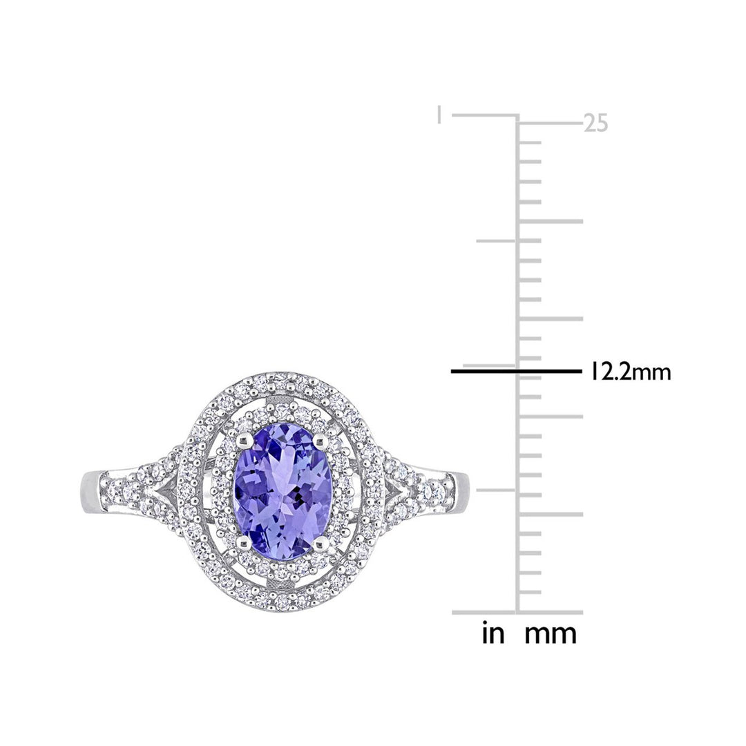 3/4 Carat (ctw) Tanzanite Double Halo Ring in 10K White Gold with Diamonds Image 3