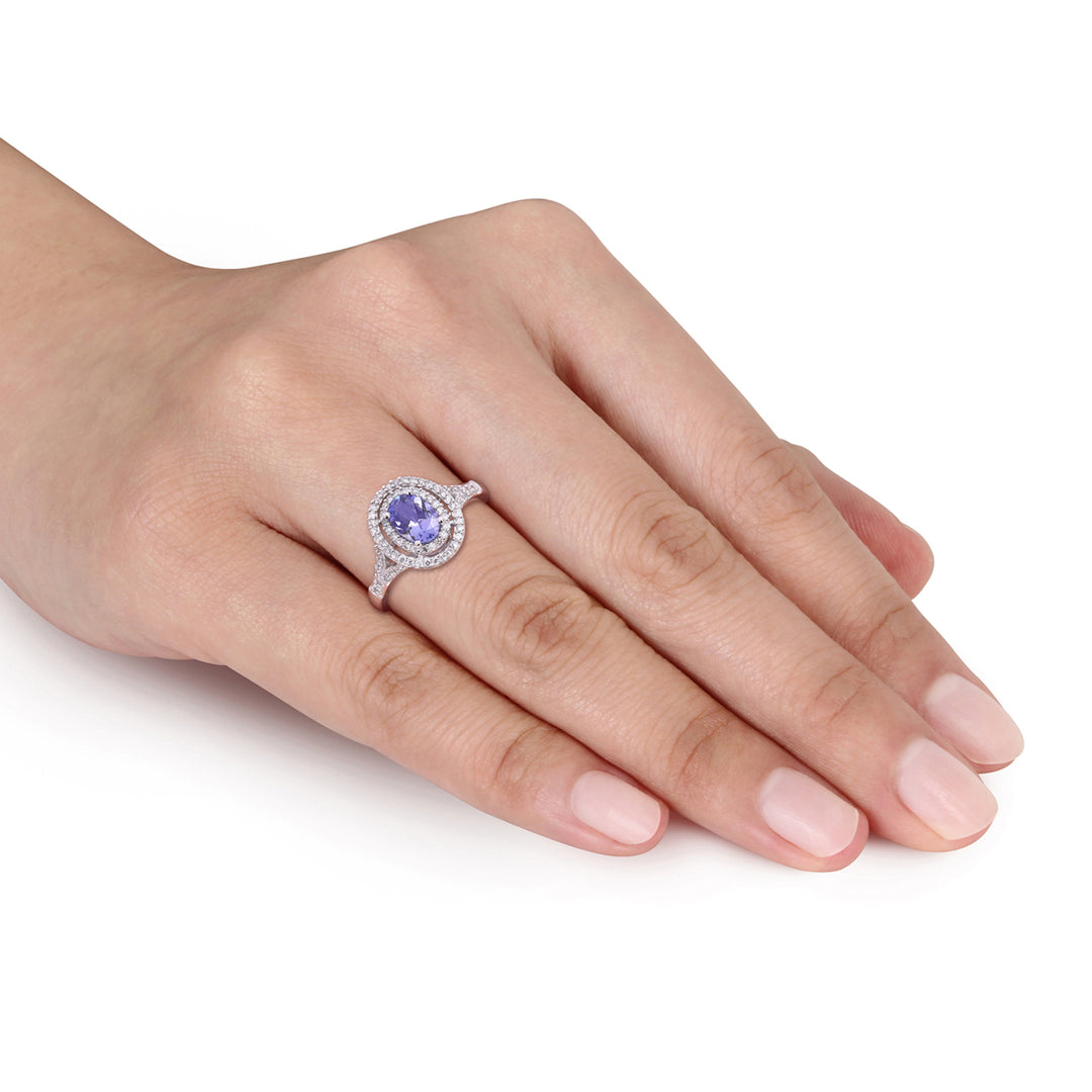 3/4 Carat (ctw) Tanzanite Double Halo Ring in 10K White Gold with Diamonds Image 4