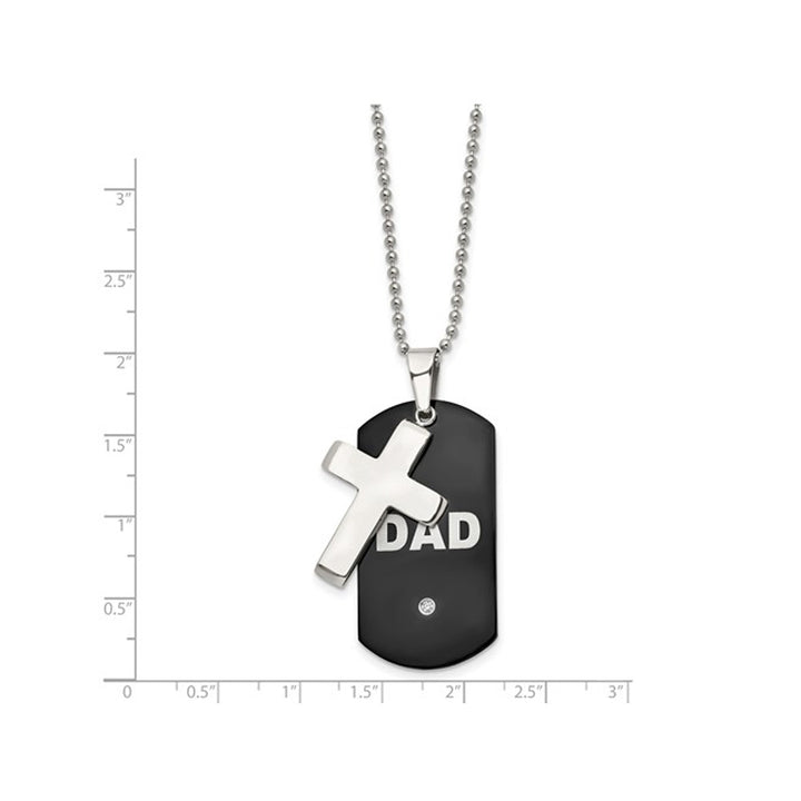 Mens Stainless Steel Black Plated DAD Dog tag and Cross Pendant Necklace with Chain (22 Inches) Image 3