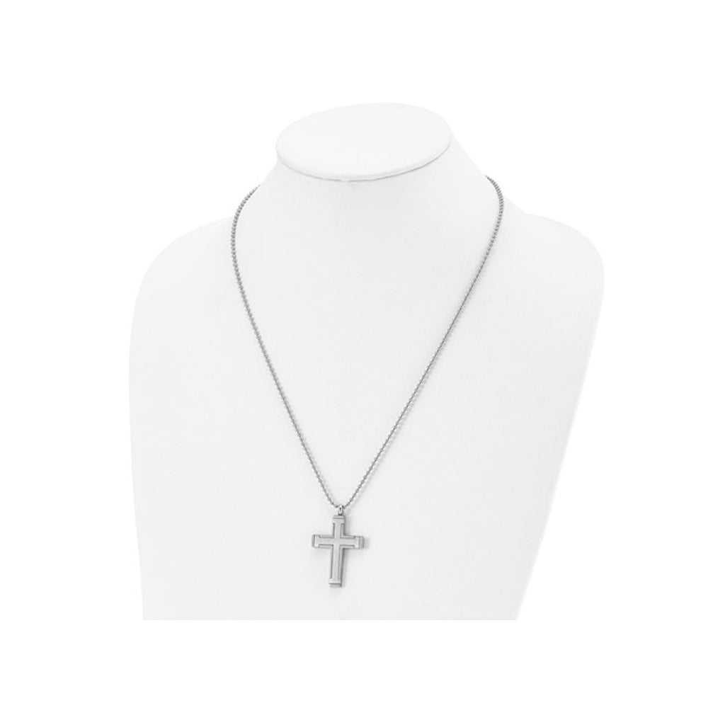 Mens Titanium Brushed Cross Pendant Necklace with Chain (22 Inches) Image 3