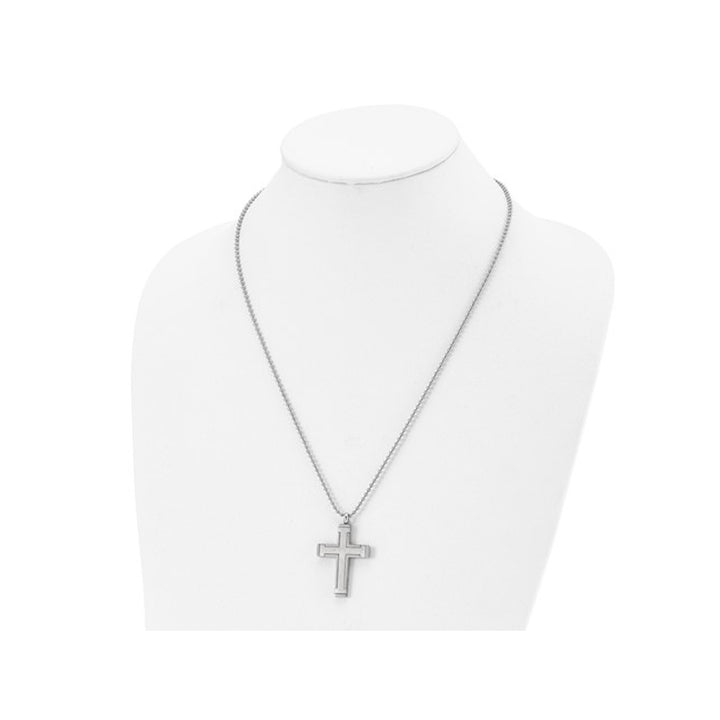 Mens Titanium Brushed Cross Pendant Necklace with Chain (22 Inches) Image 3