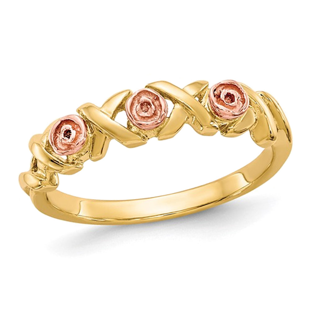 10K Yellow and Pink Gold Rose Flower Ring Image 1