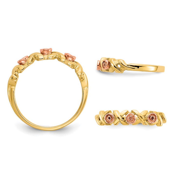 10K Yellow and Pink Gold Rose Flower Ring Image 2