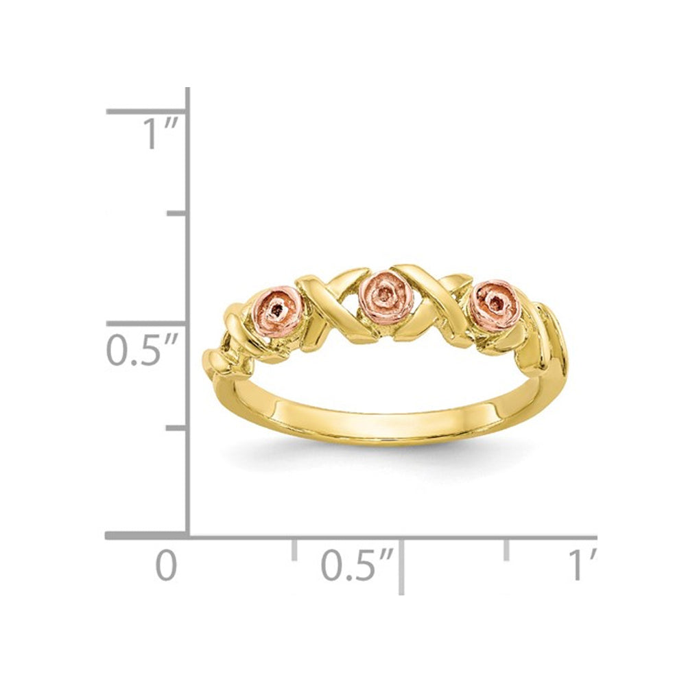 10K Yellow and Pink Gold Rose Flower Ring Image 3