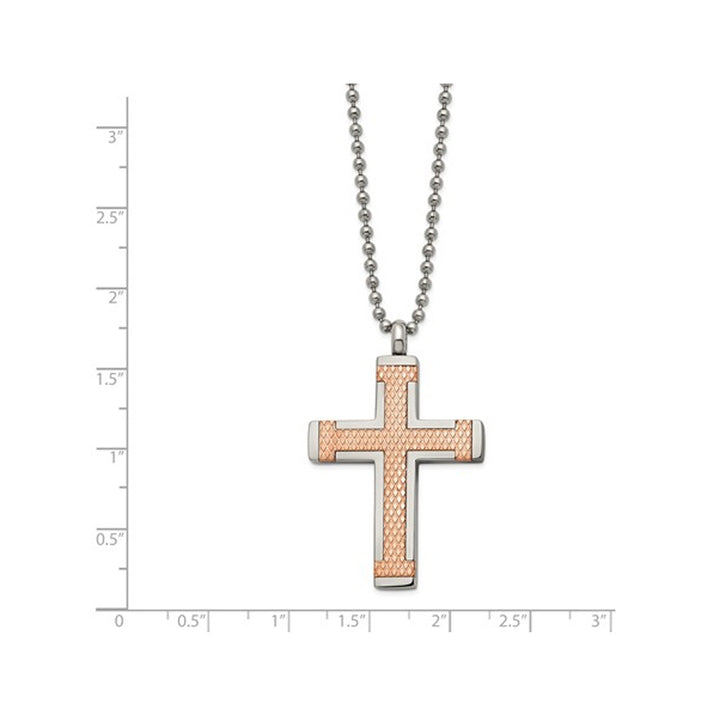 Mens Titanium Rose Plated Cross Pendant Necklace with Chain (22 Inches) Image 2