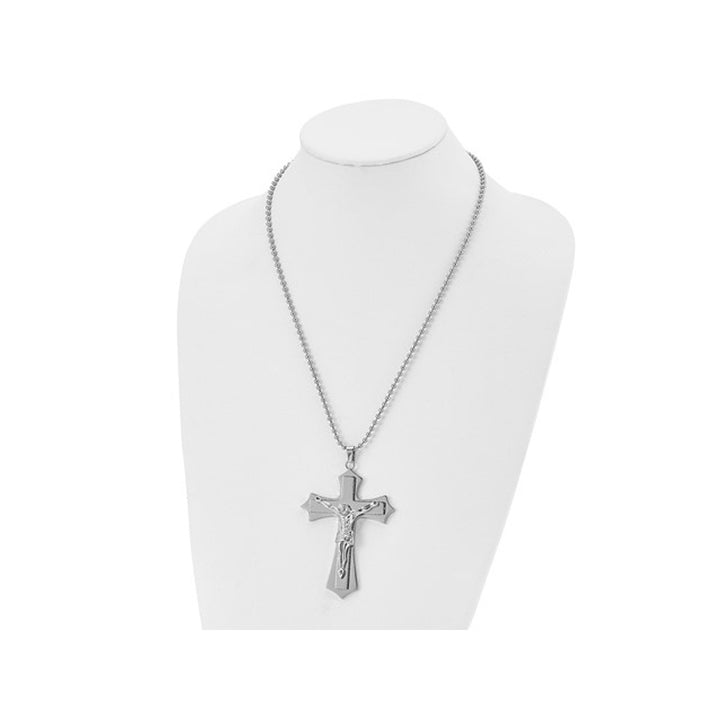 Mens Stainless Steel Large Crucifix Pendant Necklace with Chain (22 Inches) Image 2