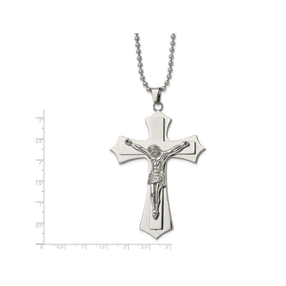 Mens Stainless Steel Large Crucifix Pendant Necklace with Chain (22 Inches) Image 3