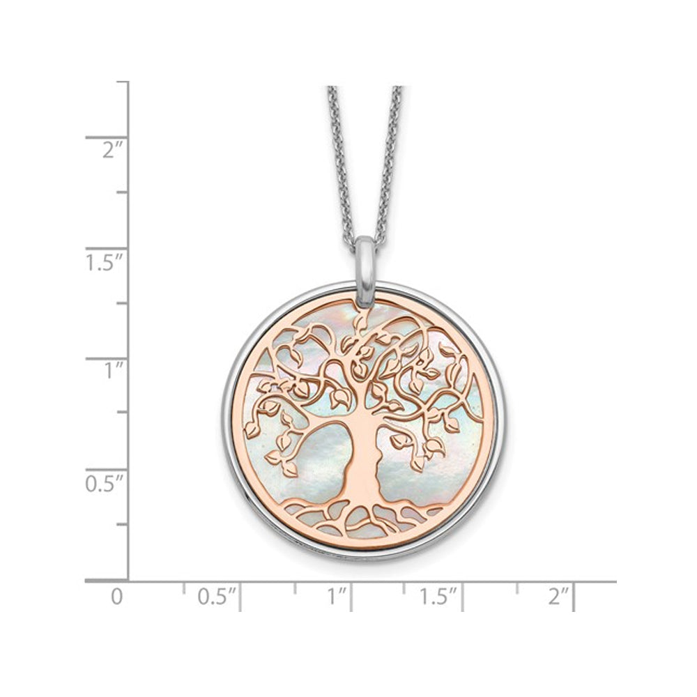 Rose Mother of Pearl Planet Tree of Life Pendant Necklace in Sterling Silver Image 2