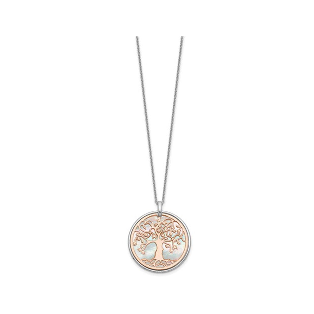 Rose Mother of Pearl Planet Tree of Life Pendant Necklace in Sterling Silver Image 4