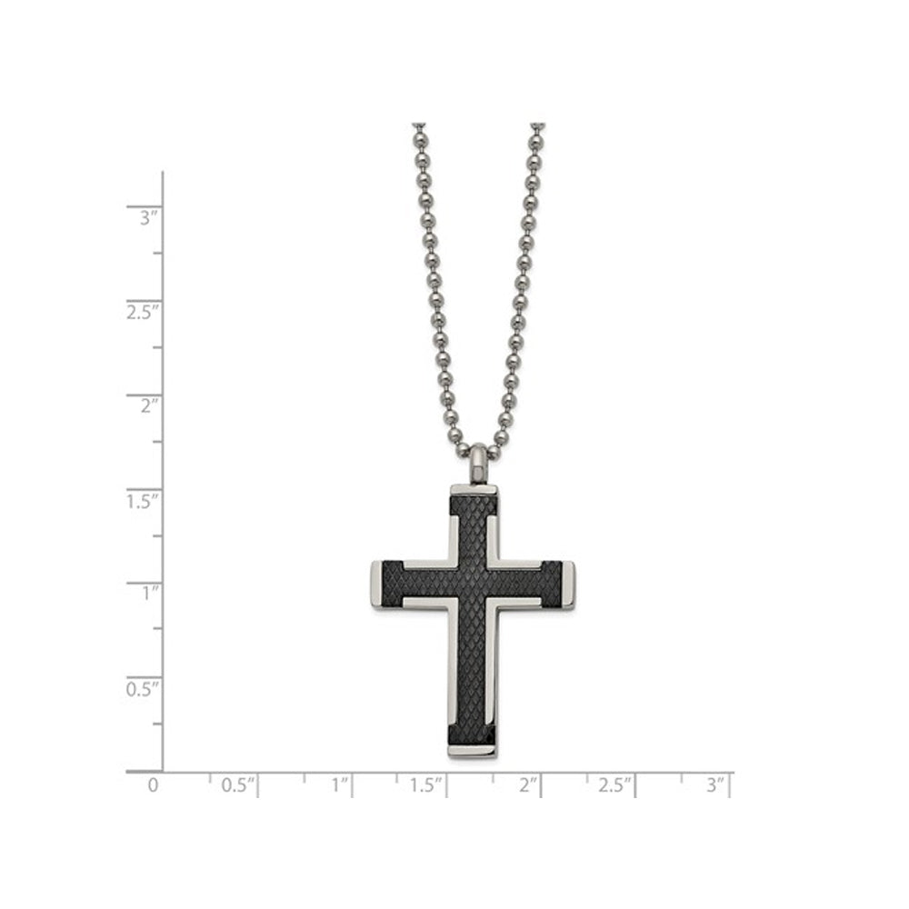 Mens Titanium Black Plated Cross Pendant Necklace with Chain (22 Inches) Image 2