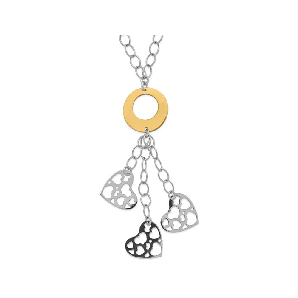 Yellow Plated Sterling Silver Rose Triple Heart Y-Drop Necklace Image 1