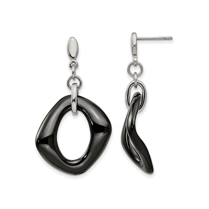 Black Ceramic Dangle Earrings in Stainless Steel Image 1