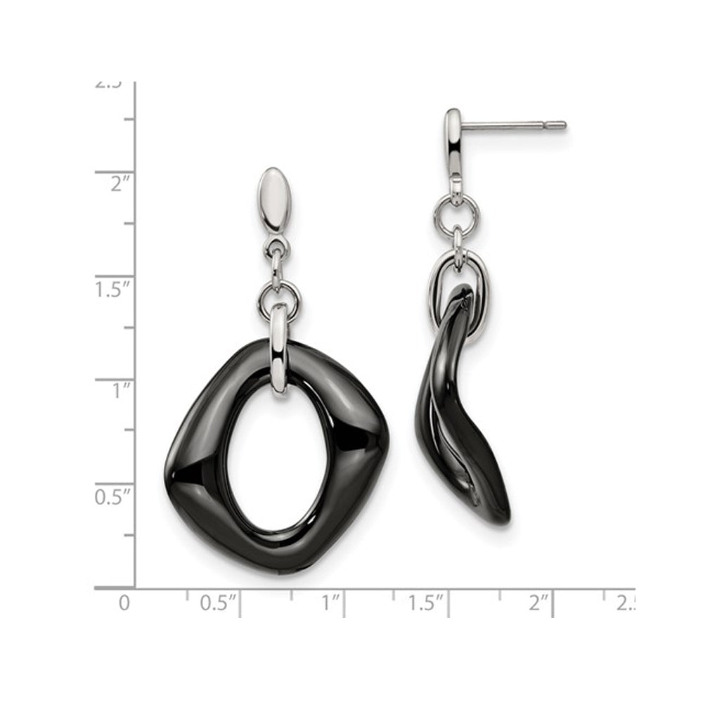 Black Ceramic Dangle Earrings in Stainless Steel Image 2