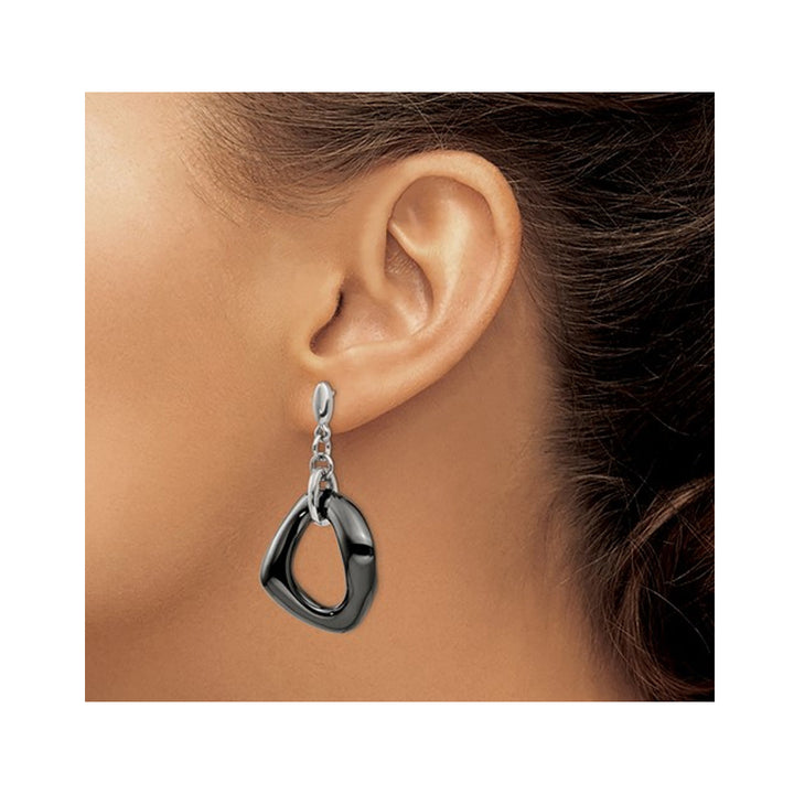 Black Ceramic Dangle Earrings in Stainless Steel Image 3