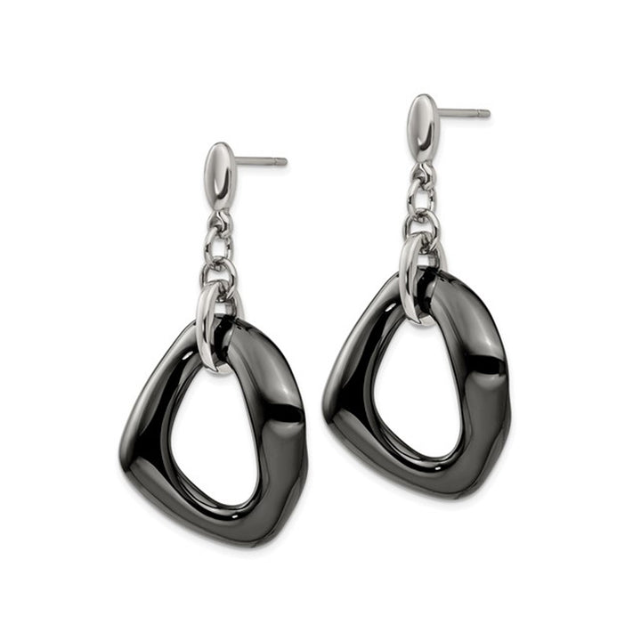 Black Ceramic Dangle Earrings in Stainless Steel Image 4