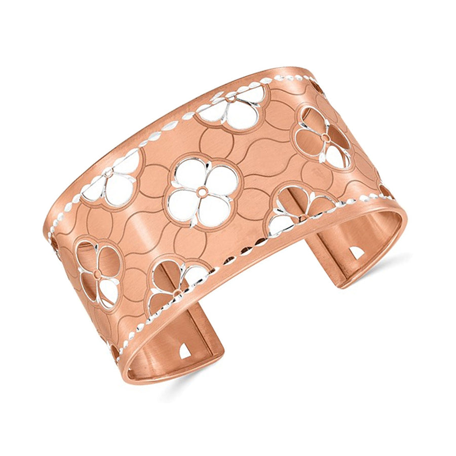 Rose Gold-Plated Sterling Silver Flower Cuff Slip-On Bangle Image 1